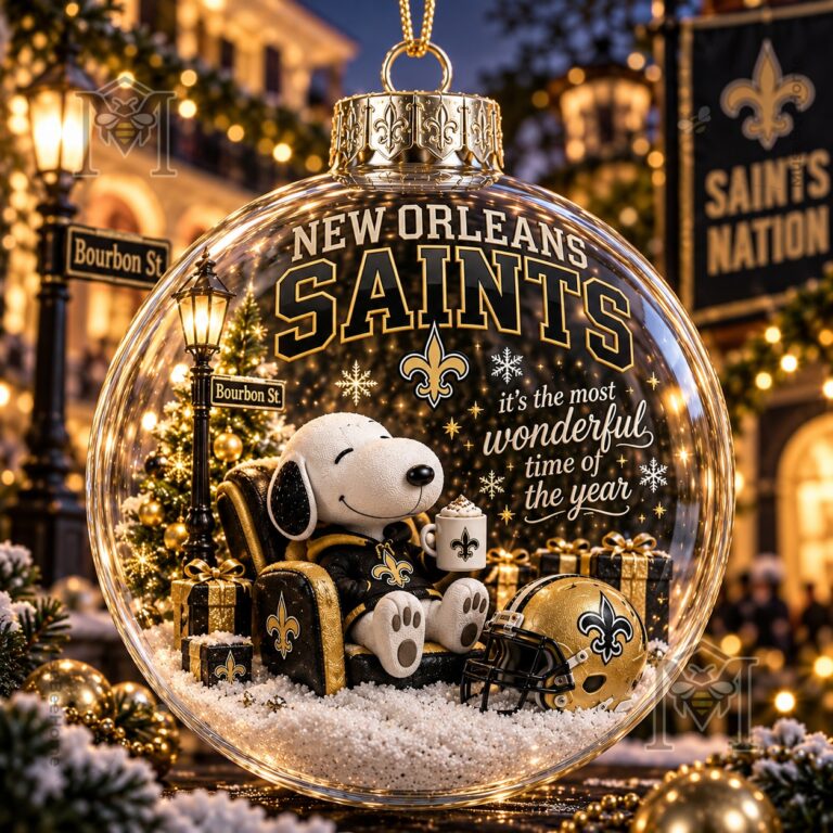 Snoopy New Orleans Saints Global Ornament 2026 - full front view with Saints lettering