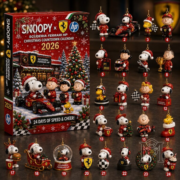 Snoopy Scuderia Ferrari HP Christmas 2026 Advent Calendar - box and 24 ornament designs
