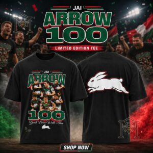 South Sydney Rabbitohs Jai Arrow 100 You'll Never Walk Alone T-Shirt - front and back view