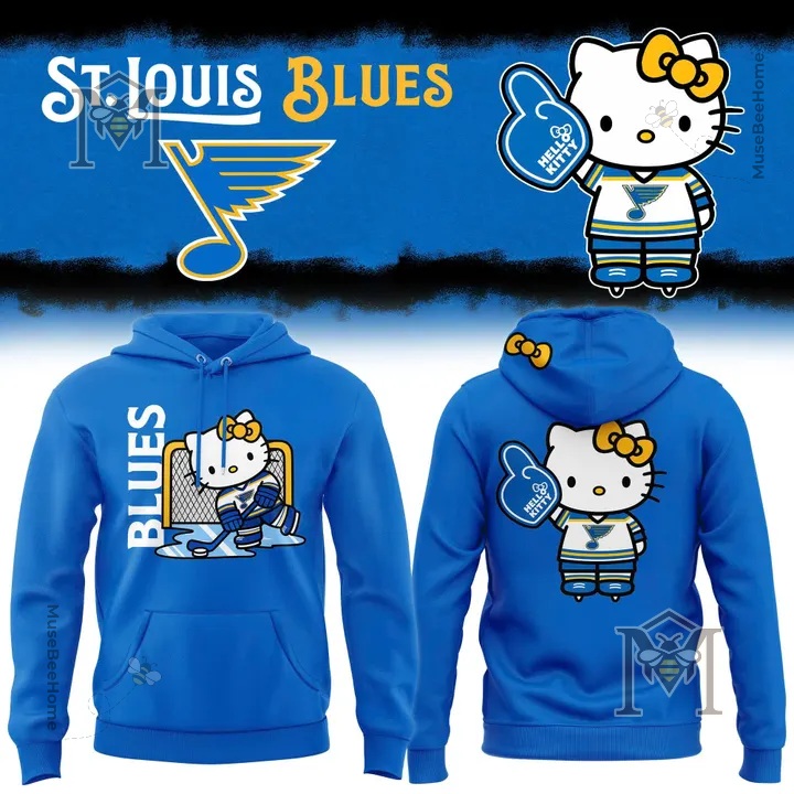St. Louis Blues Hello Kitty Hockey Hoodie - front and back views with hockey graphics