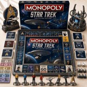 Star Trek Board Game - complete board layout with cards, tokens, and figurines
