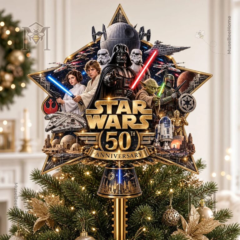 Star Wars 50th Anniversary Christmas Tree Topper - front view with character collage