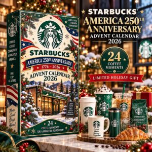 Starbucks America 250th Anniversary 2026 Advent Calendar - front box view with 24 Coffee Moments text