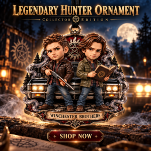Supernatural Winchester Brothers Ornament - front view with chibi characters and classic car