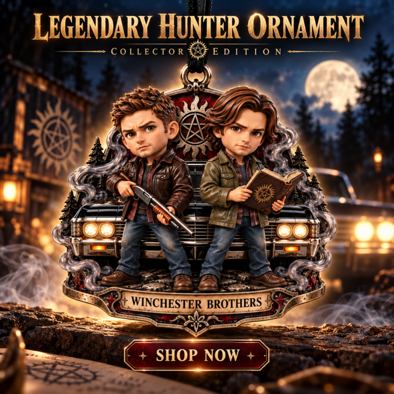 Supernatural Winchester Brothers Ornament - front view with chibi characters and classic car