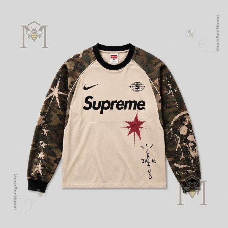 Supreme Travis Scott Cactus Jack Nike Raglan Sweatshirt - camouflage sleeve detail