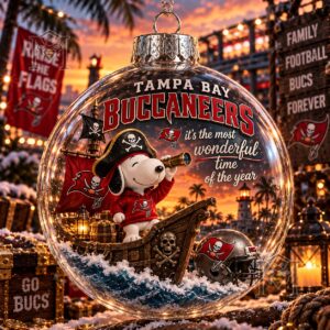Tampa Bay Buccaneers Snoopy Global Ornament 2026 - front view with Snoopy pirate ship