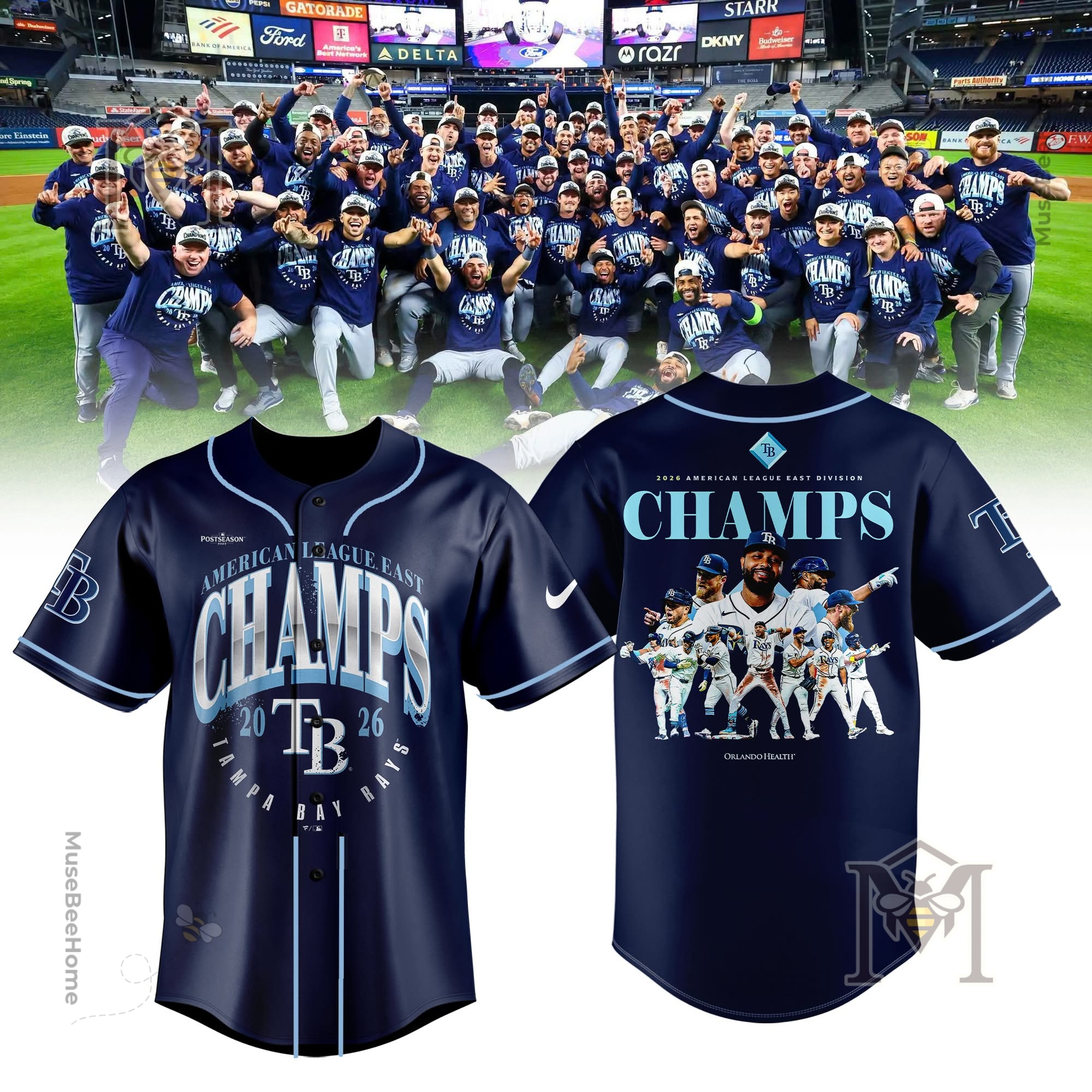 Tampa Bay Rays 2026 AL East Division Champions Baseball Jersey - front and back view
