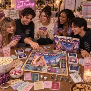 Taylor Swift Eras Monopoly Board Game - themed tokens, cards, money, and dice