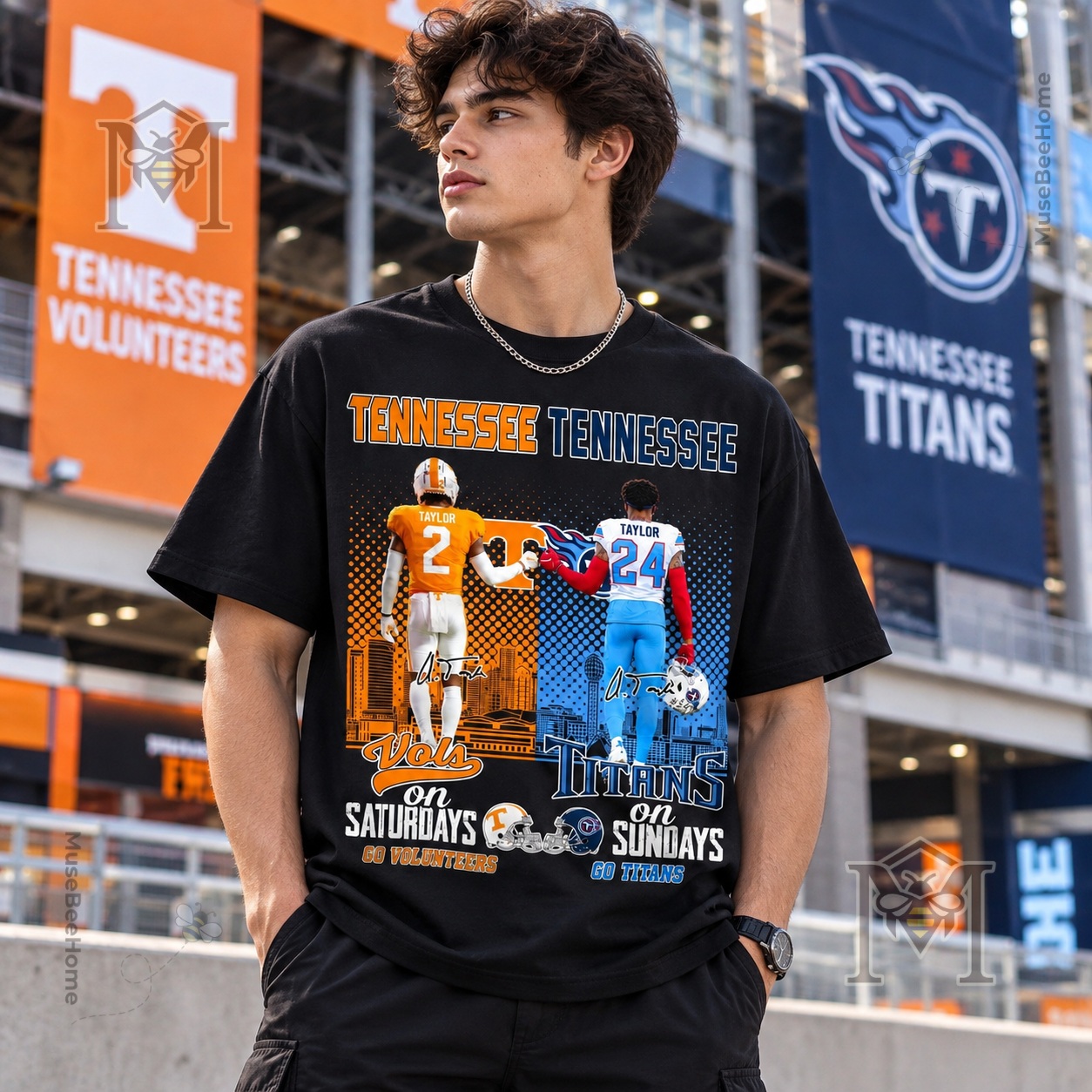 Tennessee Volunteers and Tennessee Titans Saturday Vols Sunday Titans T-Shirt - photo 3