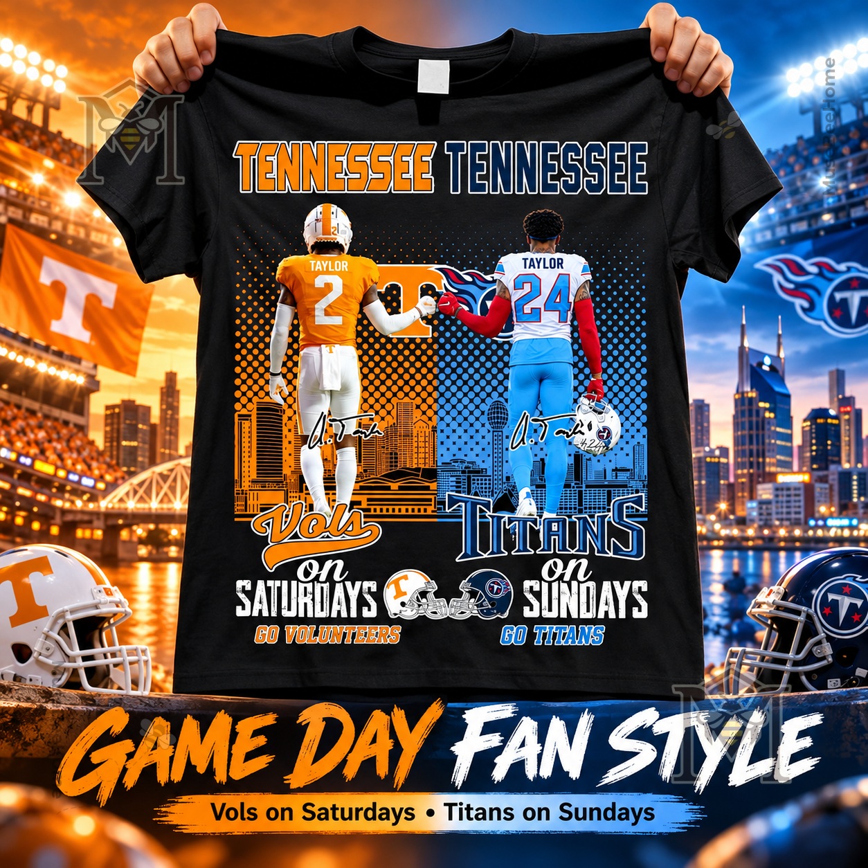 Tennessee Volunteers and Tennessee Titans Saturday Vols Sunday Titans T-Shirt - front view