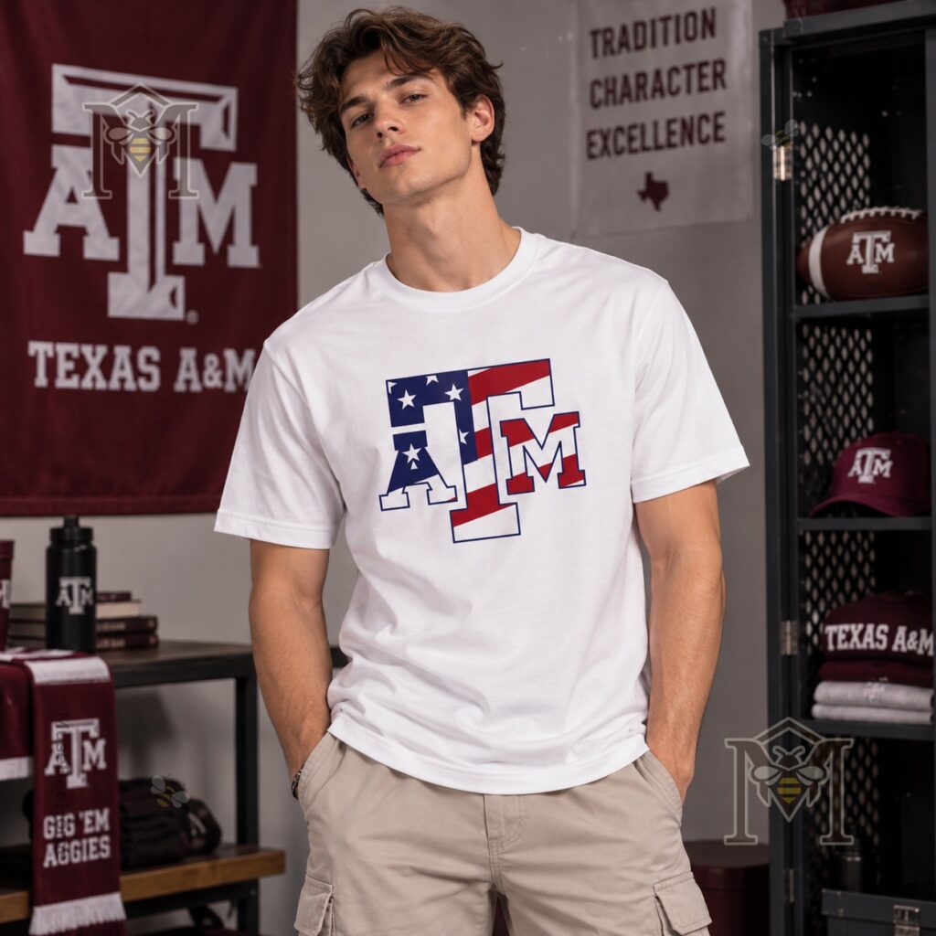 Texas A&M Aggies American Flag Logo T-Shirt - photo 4