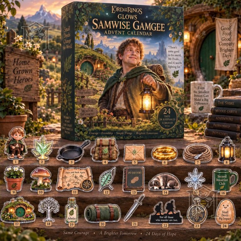 Samwise Gamgee advent calendar side panel showing Small Deeds Change the World