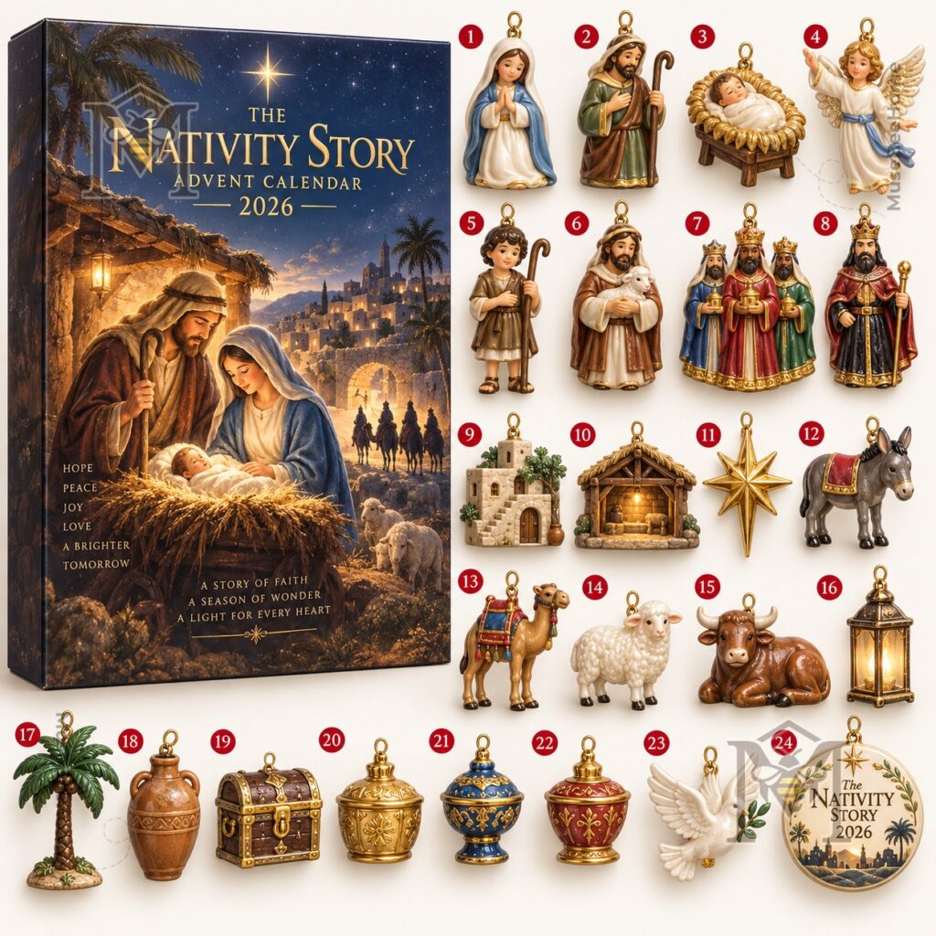 Front artwork showing Mary, Joseph, baby Jesus, and Bethlehem scene