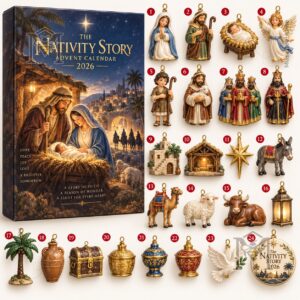 Front artwork showing Mary, Joseph, baby Jesus, and Bethlehem scene