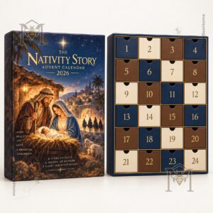 Close view of nativity artwork and 2026 calendar title