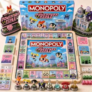 The Powerpuff Girls Monopoly board game with collector box and character tokens