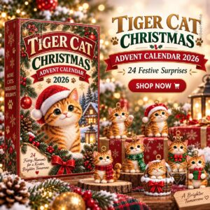 Tiger Cat Christmas 2026 Advent Calendar - front box view with festive cat artwork