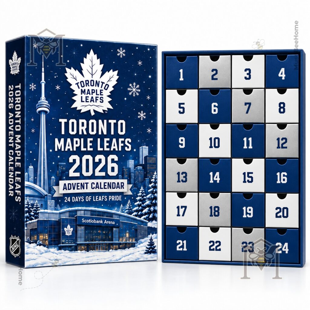 Toronto Maple Leafs 2026 Christmas Advent Calendar - close view of hockey holiday artwork
