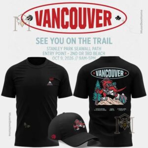 Toronto Raptors 2026 Vancouver Canada Games T-Shirt - front and back views with matching cap