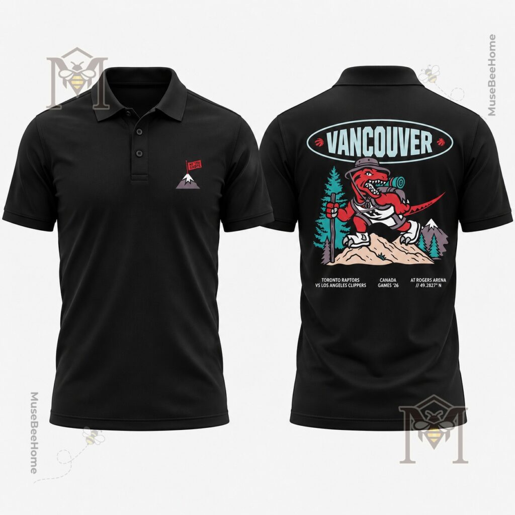 Toronto Raptors 2026 Vancouver Canada Games T-Shirt - matching black cap with dinosaur emblem
