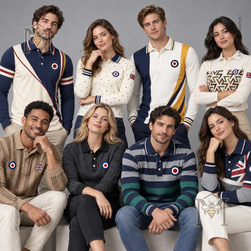 UK Music Lover Mods Art Printed Long Sleeve Polo – Group view showing varied mod-inspired UK Music Lover Mods Art Printed Long Sleeve Polo - group view showing varied mod-inspired designs