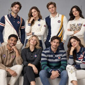 UK Music Lover Mods Art Printed Long Sleeve Polo - group view showing varied mod-inspired designs