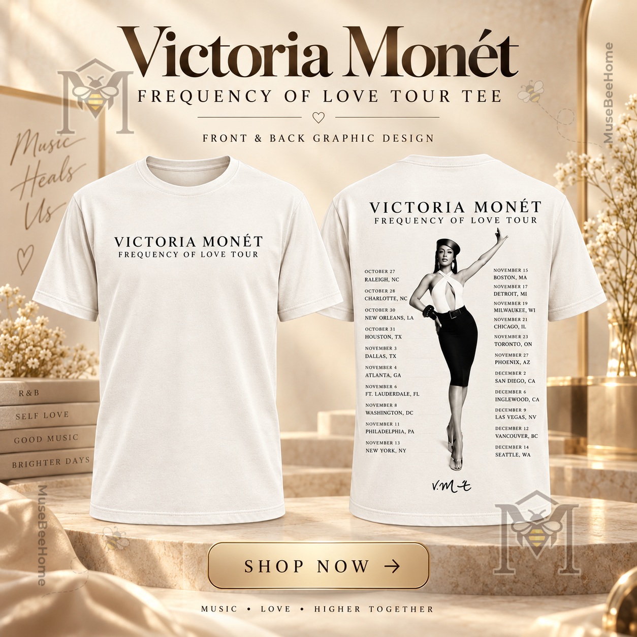 Victoria Monet Frequency Of Love Tour 2026 T-Shirt - front and back graphic views