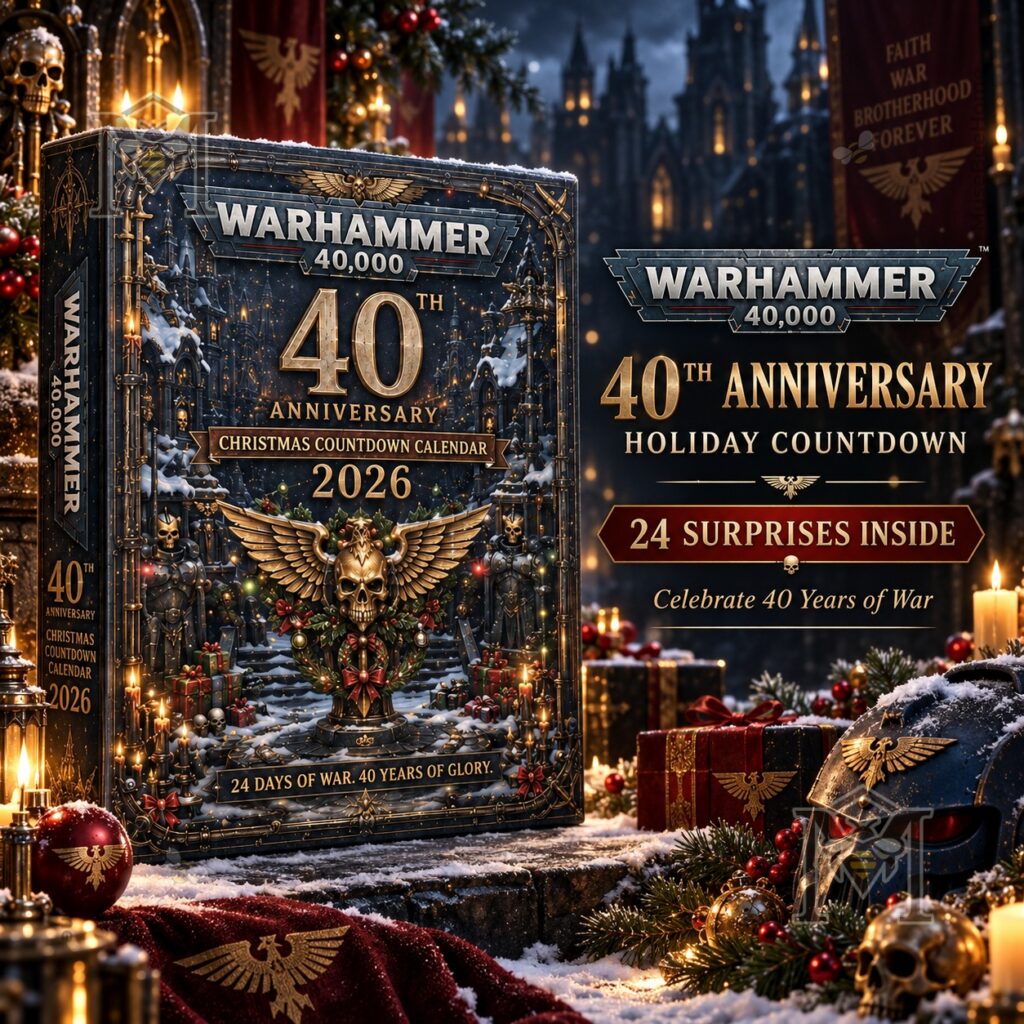 Warhammer 40,000 40th Anniversary Christmas 2026 Advent Calendar – Front box view Warhammer 40,000 40th Anniversary Christmas 2026 Advent Calendar - front box view