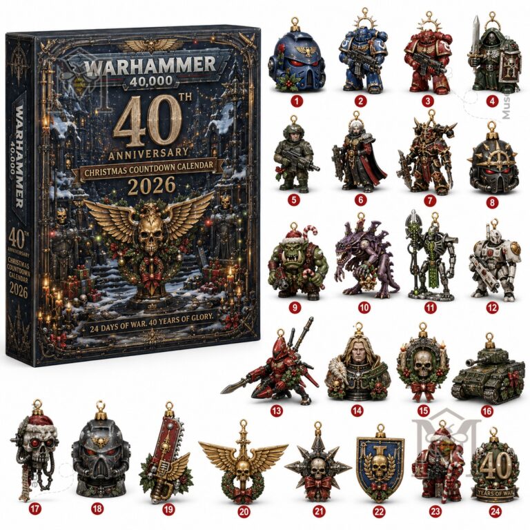 Warhammer 40,000 40th Anniversary Christmas 2026 Advent Calendar - side panel and front