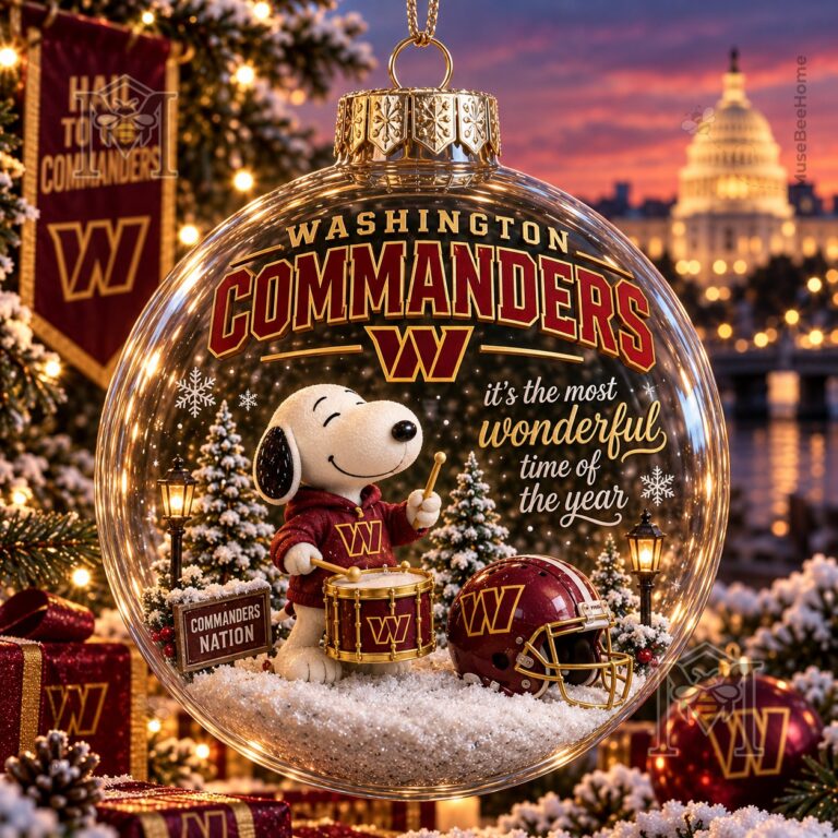 Washington Commanders Snoopy Global Ornament 2026 - front view with team design