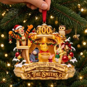 Winnie the Pooh 100th Anniversary Ornament - front view with character scene