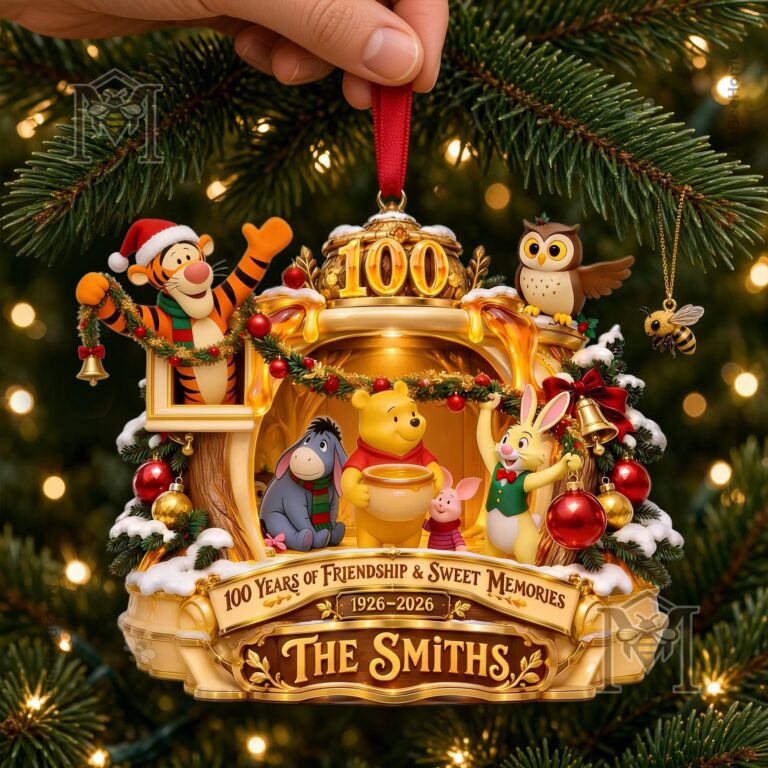 Winnie the Pooh 100th Anniversary Ornament - front view with character scene