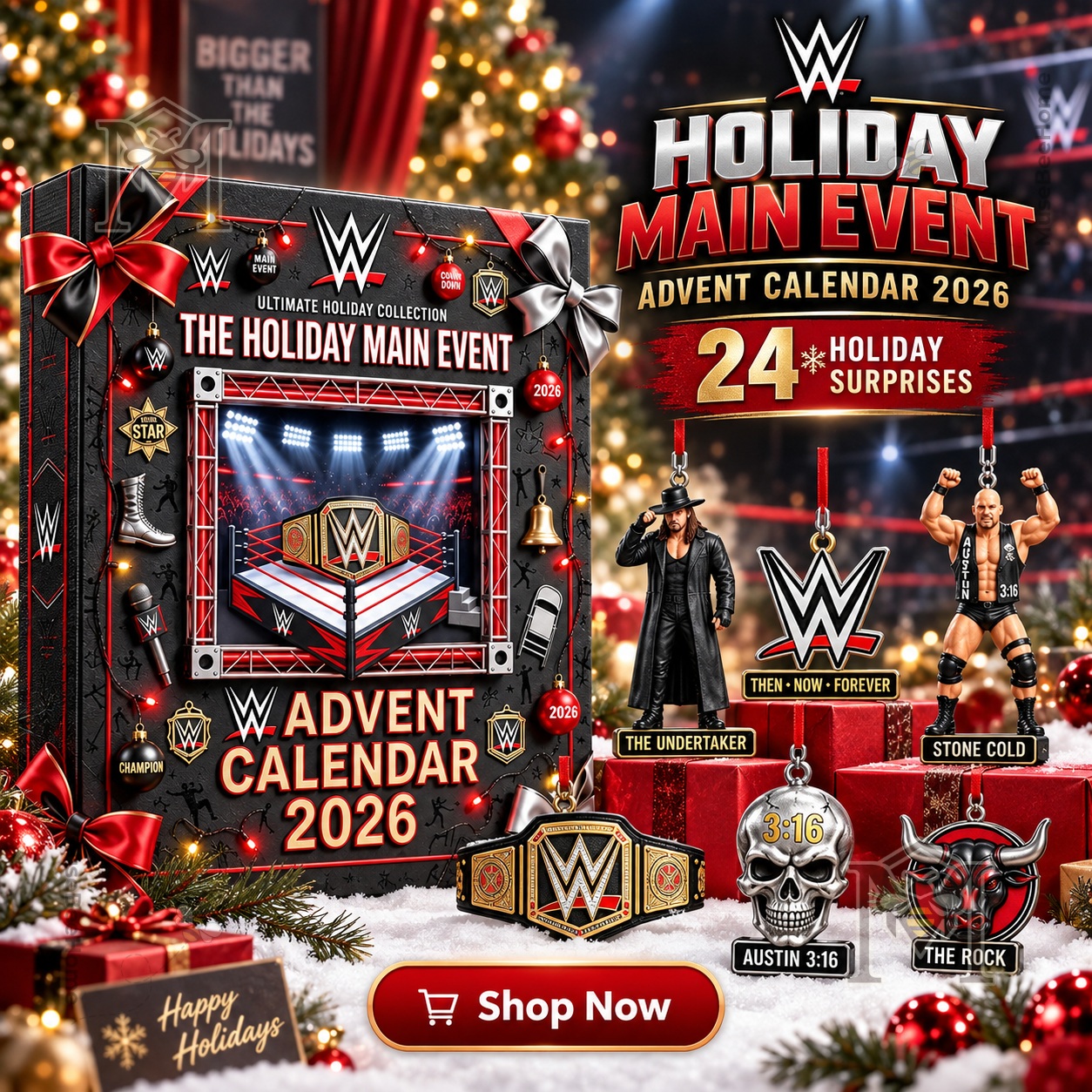 WWE Advent Calendar 2026 - front design with wrestling figures and championship belt